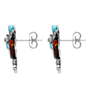 00177933 W Hamond Sterling Silver Amber Turquoise Kingfisher Stud Earrings E2523