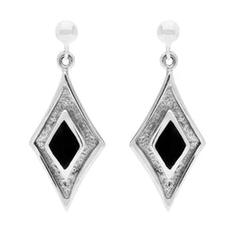 Silver Whitby Jet Diamond Shaped Drop Earrings E200