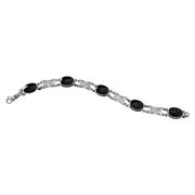 Sterling Silver Whitby Jet Five Stone Pierced Oval Bracelet B024