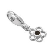Silver Whitby Jet Flower Dropper Charm G626