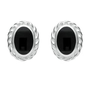 Silver Whitby Jet Rope Edge Oval Stud Earrings E289