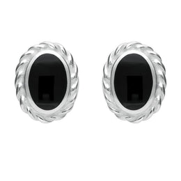 Silver Whitby Jet Rope Edge Oval Stud Earrings E289