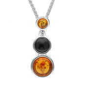 Sterling Silver Whitby Jet Amber Three Stone Necklace P1994