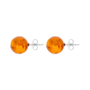 Sterling Silver Amber 10mm Ball Stud Earrings, E1346.