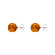 Sterling Silver Amber 8mm Ball Stud Earrings, E1345.