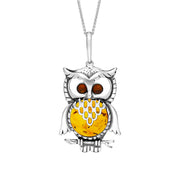 Sterling Silver Amber Large Owl Necklace. P2323.