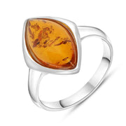 Sterling Silver Amber Wide Marquise Ring, R985.