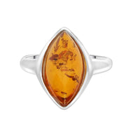 Sterling Silver Amber Wide Marquise Ring, R985.