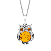 Sterling Silver Amber Zirconia Owl Necklace