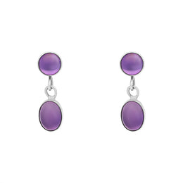 Sterling Silver Amethyst Oval Drop Earrings D E1160 