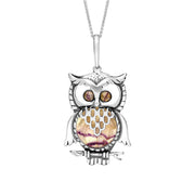 Sterling Silver Blue John Large Owl Necklace. P2323.