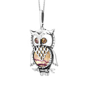 Sterling Silver Blue John Large Owl Necklace. P2323.