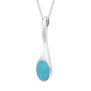 Sterling Silver Turquoise Oval Long Tapered Drop Necklace