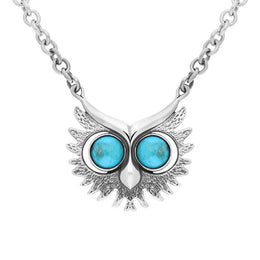 Sterling Silver Turquoise Owls Face Necklace. N945.