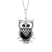 Sterling Silver Whitby Jet Large Owl Necklace. P2323.