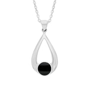 Sterling Silver Whitby Jet Teardrop Necklace. P086.