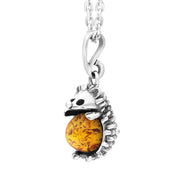 Sterling Silver Amber Small Hedgehog Necklace