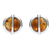 Sterling Silver Amber Double Stone Stud Earrings. E1805.