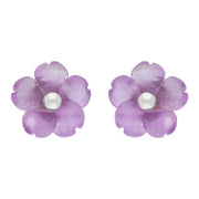 Sterling Silver Amethyst Tuberose Gypsophilia Stud Earrings, E2156.