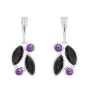 Sterling Silver Amethyst Whitby Jet Drop Stud Earrings. E1803.