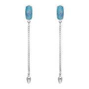 Sterling Silver Aquamarine Lineaire Long Drop Stud Earrings. E2240.