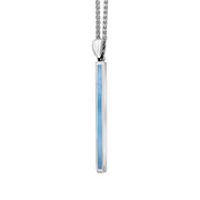 Sterling Silver Aquamarine Long Slim Oblong Necklace. P1472.