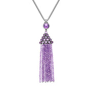 Sterling Silver Black Rhodium Amethyst Round Cascade Tassel Necklace PUNQ0005478