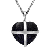 Sterling Silver Blue Goldstone Medium Cross Heart Necklace, P1543.