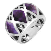 Sterling Silver Blue John Curved Cross Over Band Ring, R905.