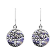 Sterling Silver Blue John Round Large Tree of Life Leaves Drop Earrings, E2427.
