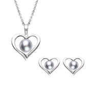 Sterling Silver Grey Pearl Open Heart Two Piece Set