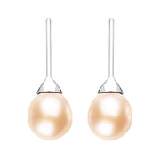 Sterling Silver Peach Pearl Hook Drop Earrings. E1356.