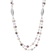 Sterling Silver Pearl Double Chain Beaded Necklace, N865.