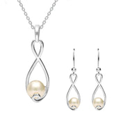 00186711 Sterling Silver Pearl Drop Open Twist Two Piece Set, S114