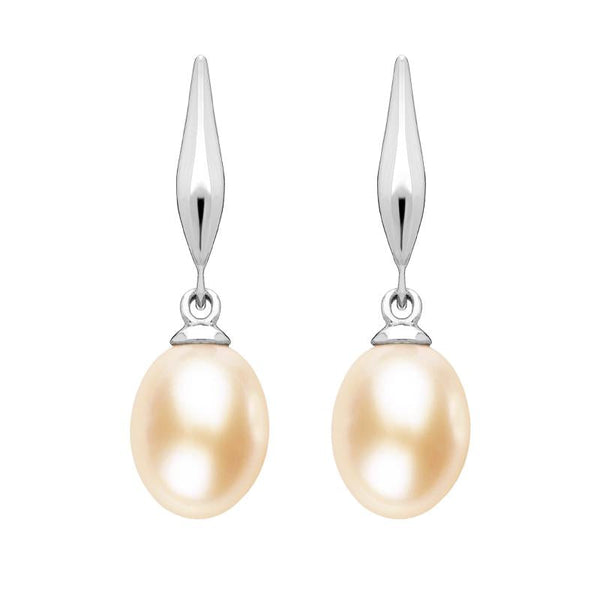 Sterling Silver Pearl Peach Drop Earrings. E1354.