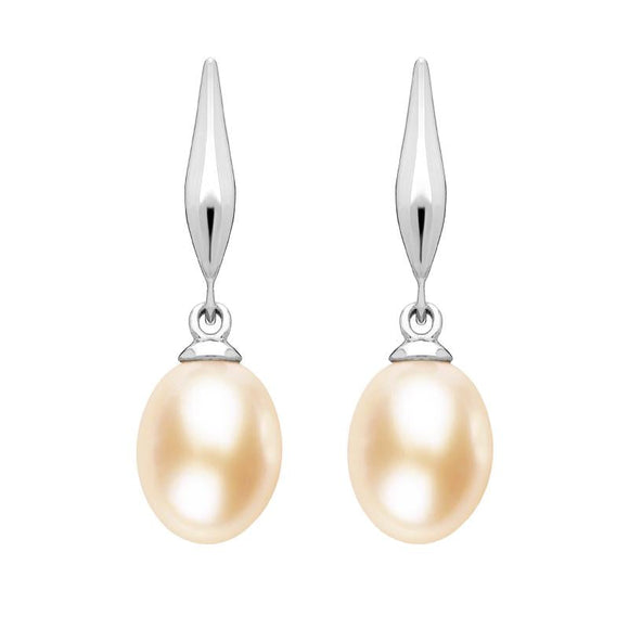 Sterling Silver Pearl Peach Drop Earrings. E1354.