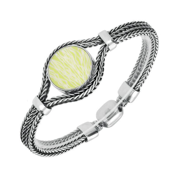 Sterling Silver Royal Crown Derby Mikado Lime Round Foxtail Bracelet, BUNQ0000860.