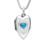 Sterling Silver Turquoise Beaded Edge Heart Locket Necklace. P2104.