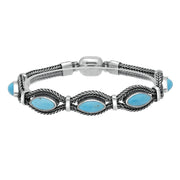 Sterling Silver Turquoise Five Stone Marquise Foxtail Bracelet. B966.