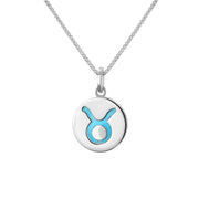 Sterling Silver Turquoise Zodiac Taurus Round Necklace, P3601.
