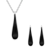 Sterling Silver Whitby Jet Curved Pear Two Piece Set P2707 and E2011