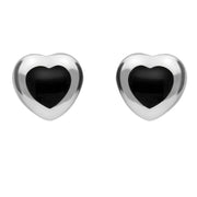 Sterling Silver Whitby Jet Framed Heart Stud Earrings. E432.