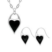 Sterling Silver Whitby Jet Heart Carrier Two Piece Set 