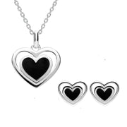 Sterling Silver Whitby Jet Heart In Heart Two Piece Set