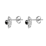 Sterling Silver Whitby Jet Open Round Flower Earrings E2567