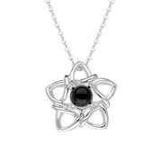 00185628 Sterling Silver Whitby Jet Open Star Flower Two Piece Set, S074