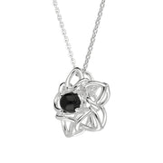 Sterling Silver Whitby Jet Open Star Flower Necklace P3536C