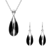 Sterling Silver Whitby Jet Pear Drop Two Piece Set P2714 E2016