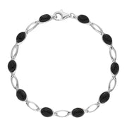 Sterling Silver Whitby Jet Ten Stone Oval Bracelet. B654.