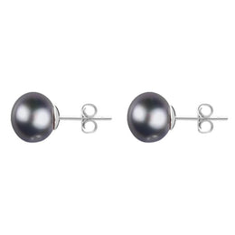 Sterling Silver 8mm Black Freshwater Pearl Stud Earrings. E620.